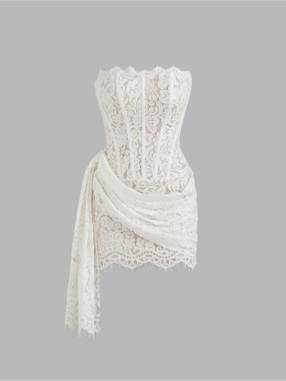 Cider White Lace Strapless Mini Dress